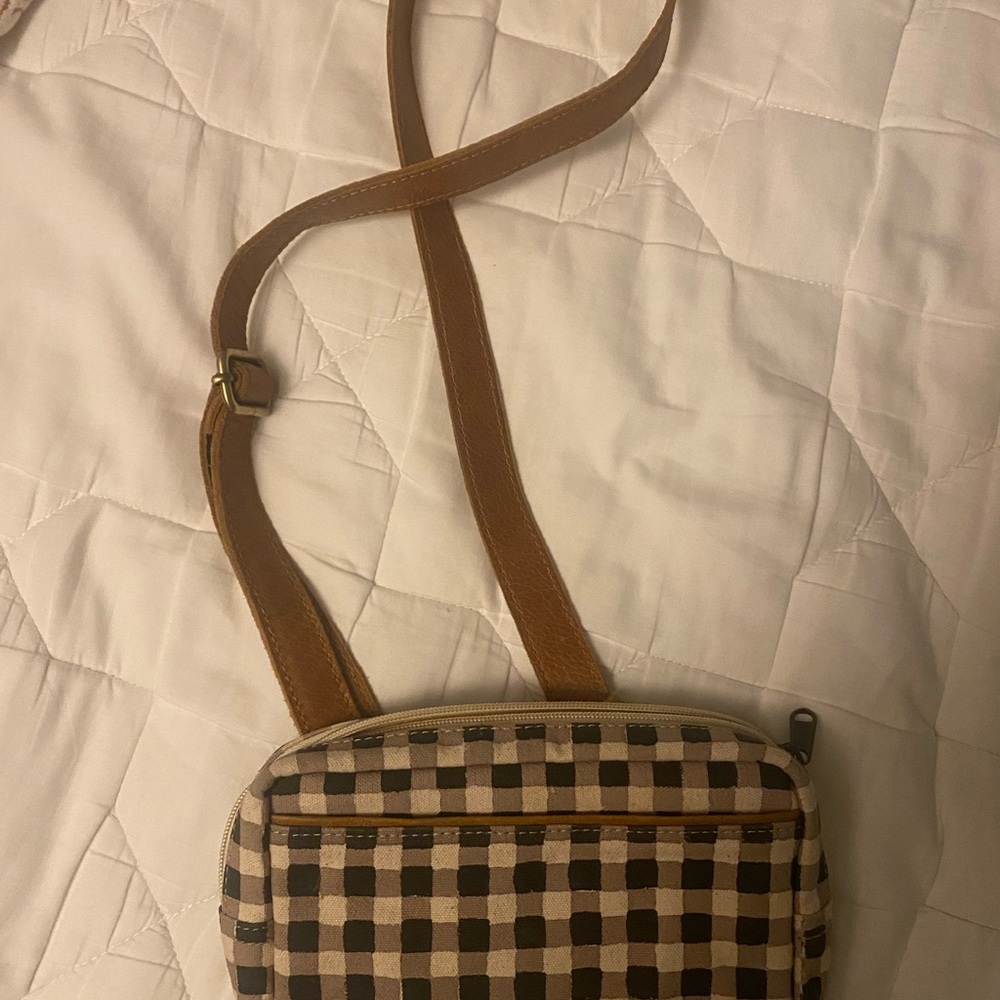 Elegant Checkered Brown and Black Crossbody Bag